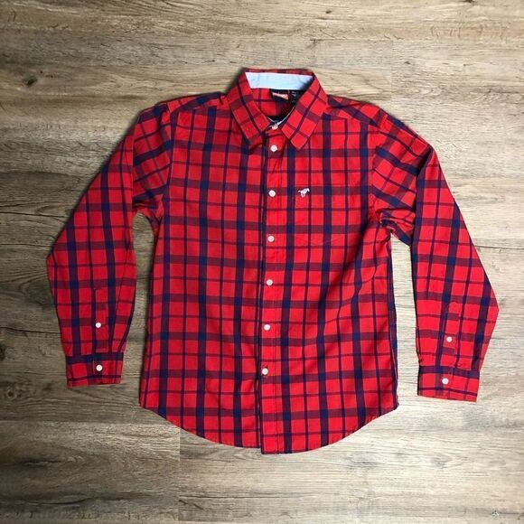 Wrangler Boys Red & Blue Plaid Button Up Shirt, Size XL 14-16 - Picture 1 of 7
